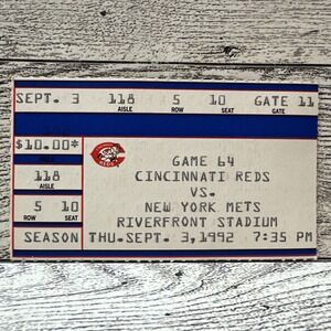 Cincinnati Reds Ticket Stub‎ 1992 vs New York Mets Riverfront Stadium - 10